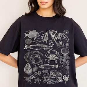 Sea Animals 90s Vintage Style Tshirt, Retro Comfort Colors® Y2k Ocean Shirt Sealife Seashell Sardines Oyster Summer Shirt Unisex Adult Tee