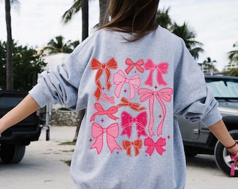 Bow Sweatshirt, Ribbon Sweatshirt, Pink Sweatshirt, Ribbon Crewneck, Gift For Her, Cute Sweatshirt, Cute Ribbon Sweatshirt, Women Gift