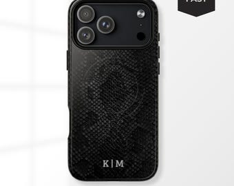 パーソナライズされたブラックスネークスキンiPhoneケース - モノグラムMagSafeケース
