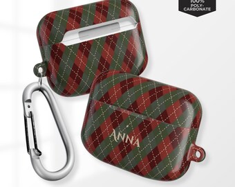 Plaid Personalized AirPods Pro Case, Custom Initials, Shockproof Cover