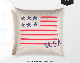 Cojín patriótico de terciopelo de poliéster, decoración para el hogar de EE. UU., funda de cojín con estampado de la bandera.