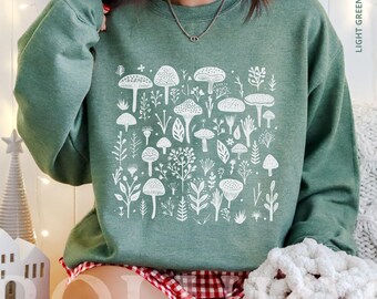 Vintage Mushroom Lino Cut Sweatshirt | Comfort Colors® Cottagecore Crewneck Sweatshirt