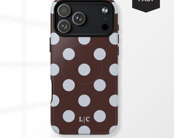 Polkadot iPhone Case – Custom Monogram PolkaDots Phone Case, Brown and Blue MagSafe Cover