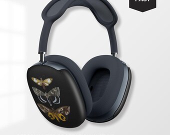 Étui pour AirPods Max papillons vintage avec initiales personnalisées | Housses Airpod Max personnalisées | Accessoires de protection pour écouteurs