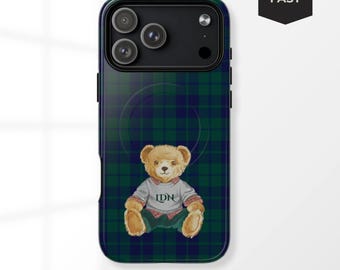 Custom Teddy Bear Tartan iPhone Case – MagSafe Magnetic Tough Protection