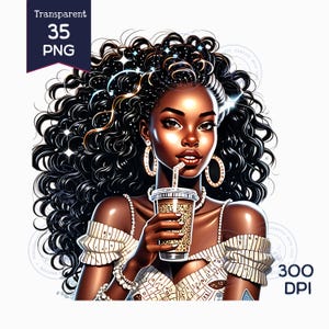 50 hochwertige Afro Girl Black Girl Clipart-Bundles: 300 DPI PNGs - Modische Mädchengrafiken, Chibi Girl-Perfekt für Karten und Papierbasteln