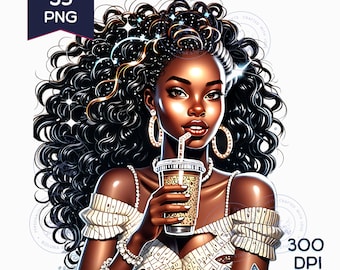 50 High Quality Afro Girl Black Girl Clipart Bundles : 300 DPI PNGs -Fashionable Girl Graphics,Chibi Girl-Perfect for Cards & Paper Crafting