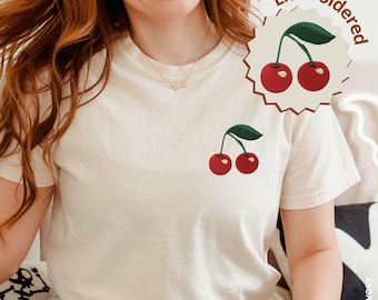 Embroidered Cherry Comfort Colors Shirt: Y2K Girly Tee