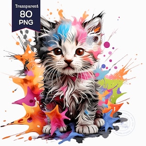 80枚の高品質な猫と子猫のクリップアート：300 DPI PNG（デジタルダウンロード） - カードやペーパークラフト、クリップアートバンドル、クリカットに最適