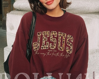 Cheetah Print Jesus Sweatshirt: Trendy Christian Faith Apparel