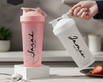 Custom Protein Shaker Cup 24oz Custom Blender Bottle Text Name Logo Personalized Gym Gift - Leak Proof Gym Mixer with Metal Ball