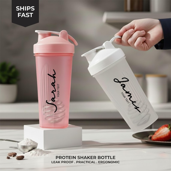 Custom Protein Shaker Cup 24oz Custom Blender Bottle Text Name Logo Personalized Gym Gift - Leak Proof Gym Mixer with Metal Ball