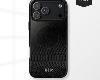 パーソナライズされたブラックスネークスキンプリントのMagSafe iPhoneケース