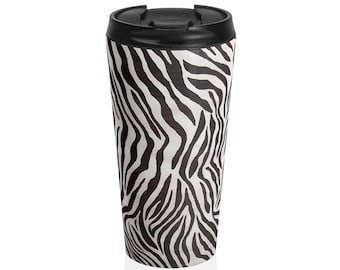 Taza de viaje con estampado de cebra / Vaso de acero inoxidable con estampado animal / Tazas modernas, prácticas y de lujo
