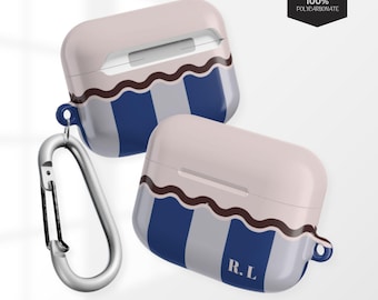 Funda personalizada para AirPods Pro con iniciales: Funda protectora de policarbonato a rayas con mosquetón.