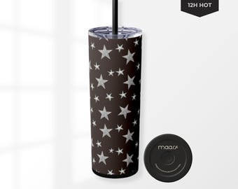 Stars Brown Skinny Tumbler with Straw, 20oz Travel Mug