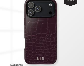 Burgundy Leather iPhone Case MagSafe Compatible | Trendy Animal Print Phone Case | Screen-Printed Texture