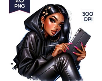 20 High Quality Afro Girl Black Girl Clipart Bundles : 300 DPI PNGs -Fashionable Girl Graphics,Chibi Girl-Perfect for Cards & Paper Crafting