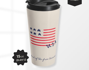 USA Flag Travel Mug | Patriotic Print Stainless Steel Tumbler | 4th of July Practical Gift Mug