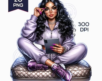 20 High Quality Afro Girl Black Girl Clipart Bundles : 300 DPI PNGs -Fashionable Girl Graphics,Chibi Girl-Perfect for Cards & Paper Crafting