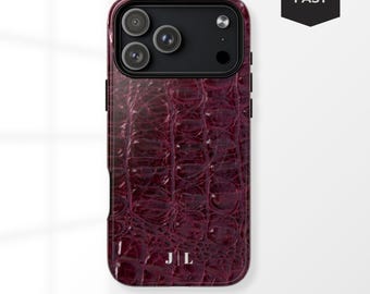 Burgundy Leather MagSafe iPhone Case, Magnetic Tough Cover, Custom Initials Gift, Luxury Phone Case