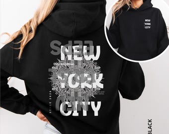 Brooklyn New York Sweat à Capuche Pour Femme - Pull Long Y2K - Décontracté - Manches Longues - Col Rond - Noir - Grandes Tailles - Sweat à Capuche Pour Femme