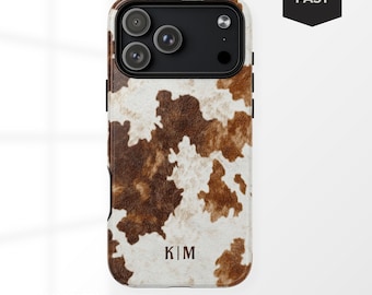Cowhide iPhone Case | Animal Print Personalized Monogram, Tough Magnetic MagSafe Case