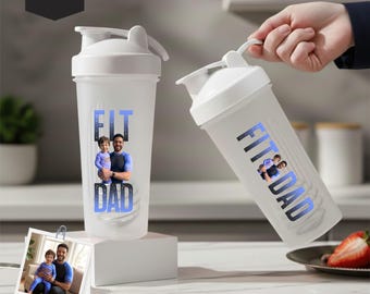 Custom Photo Protein Shaker for Fit Dad | Personalized Father's Day Gym Gift | 24oz Leak Proof Workout Bottle with Picture | Fitness Gift