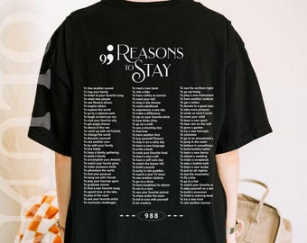 Camiseta Reasons to Stay Anxiety / Comfort Colors® Suicide Prevention Crewneck Print Back Oversize Shirt