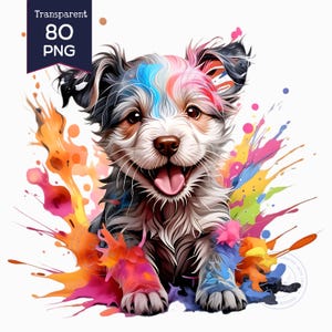 80 hoogwaardige illustraties voor honden en puppy's: 300 dpi png's (digitale download) - perfect voor kaarten en papier, clipartbundel, Cricut