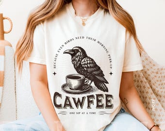 Maglietta Cawfee Raven - Divertente regalo per gli amanti del caffè, maglietta Gothic Comfort Colors®