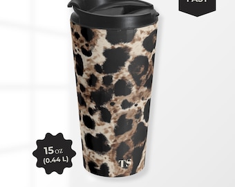 カスタムモノグラム入りアニマルプリントトラベルマグ｜ヒョウ柄ステンレススチールタンブラー｜チーター柄実用的なギフトマグ