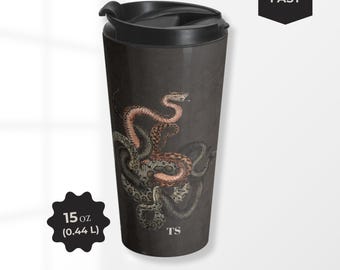 Black Snake Travel Mug | Custom Initials, Stainless Steel Tumbler