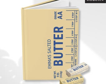 Cuaderno de cocina personalizado con diseño de mantequilla salada, diario de lectura, regalo para chefs, decoración divertida para la cocina rústica con diseño de barra de mantequilla.