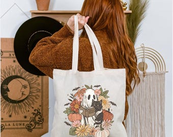 Bolsa de tela para amantes de los libros con fantasmas y gatos: un regalo para los amantes de los libros