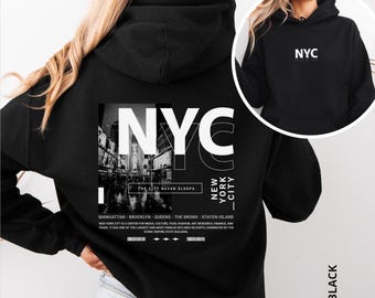 NYC Skyline Hoodie, Black and White Vintage Streetwear
