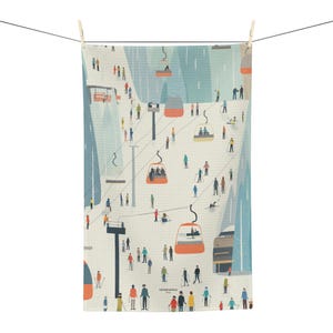 Ski Resort Microfiber Tea Towel, Fun Kitchen Decor, Winter Holiday Gift, Unique Hostess Gift, Ski Lover's Kitchen Essential