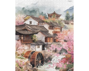 Yunnan China Jigsaw Puzzle: Peaceful Asian Town Art