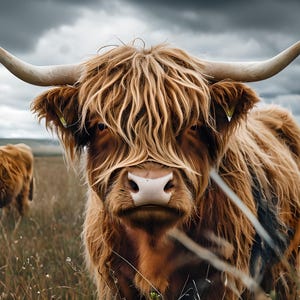 Descarga digital de vaca de las Tierras Altas: arte mural de vaca de las Tierras Altas, ganado de las Tierras Altas pastando en el campo, decoración rústica imprimible