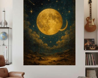 Celestial Moon & Stars Wall Art Set of 3 (Digital Download)