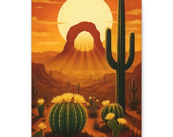 Arizona Desert Sunset Canvas Print: Retro Southwestern Wall Art