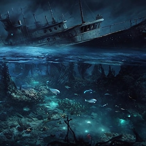 Sunken Ship Reef Canvas Print Underwater Shipwreck Wall Art Digital Download
