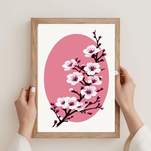 Art mural en toile fleurs de cerisier | Décoration murale florale japonaise | Impression florale rose sur toile | Art printanier nature | Oeuvre d'art Sakura
