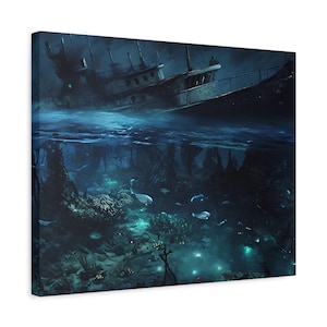 Sunken Ship Reef Canvas Print Underwater Shipwreck Wall Art