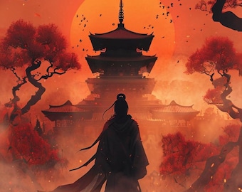 Japandi Ninja Canvas Print: Zen Samurai Art, Minimalist Decor