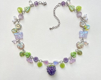 Cottagecore Fairycore Unique Berry Necklace – Handmade Lampwork Glass Bead Fruit Charm Jewelry –Whimsical Nature Necklace, Cute Gift for Her