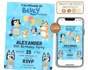 Bluey birthday invitation birthday invitation Birthday Girl party invite bluey birthday party invite Bluey Birthday, Boy Bluey Invitation