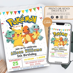 Faire-part Pokemon modifiable, faire-part d'anniversaire Pokemon Invitation Pokemon fête d'anniversaire Pokemon inviter Invitation carte Pokemon numérique