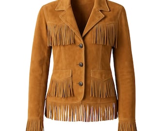 Handgjord mockajacka med fransar | Western Cowgirl Boho-kappa