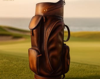 Handmade Full-Grain Leather Golf Bag with 5 Head Covers